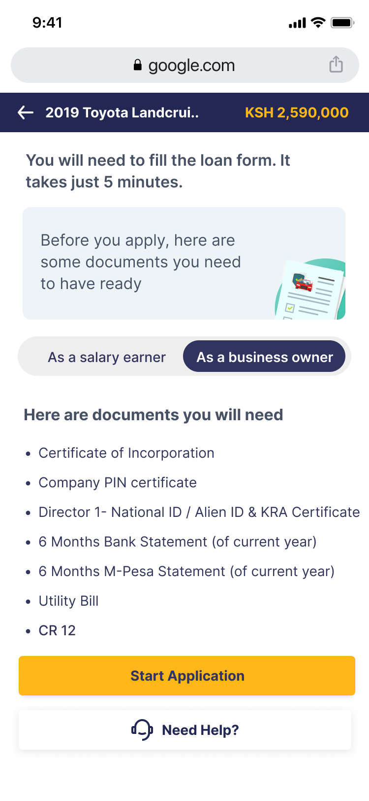 Documents needed for loan application